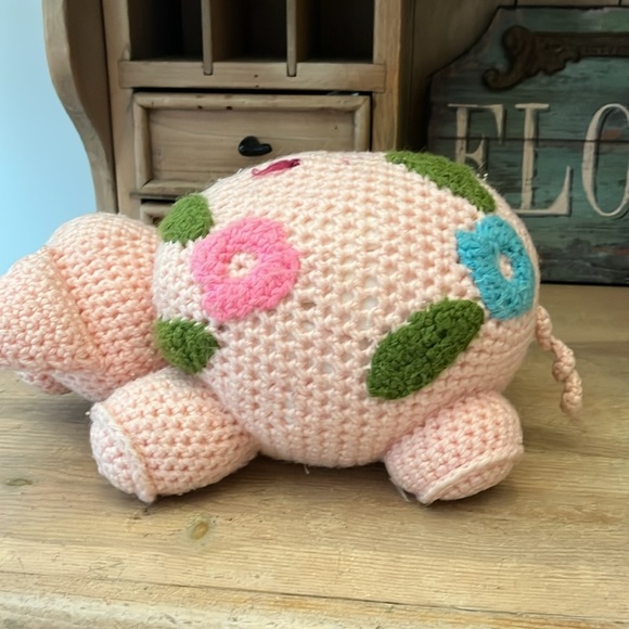 Crocheted Stuffed Pink Pig Handmade - Picture 3 of 6